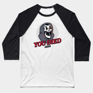 Cuphead Styled Funny Gamer Death Reaper You Died Again Baseball T-Shirt